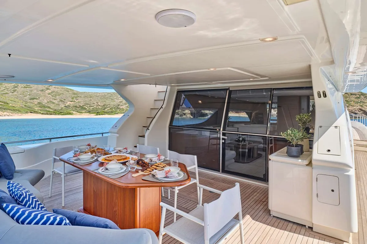 Apeiron Blue, a Ferretti 80 motor yacht at Lavreotiki Municipal Unit, Greece