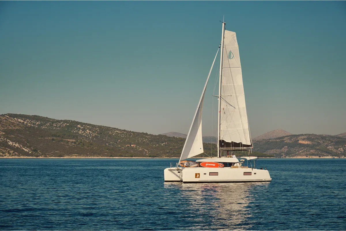 Exterior view of Lagoon 42, a catamaran at Trogir, Croatia