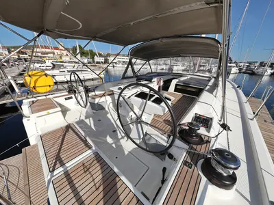 Cockpit of Air 1, a Beneteau Oceanis 51.1 sailboat at Grad Trogir, Croatia