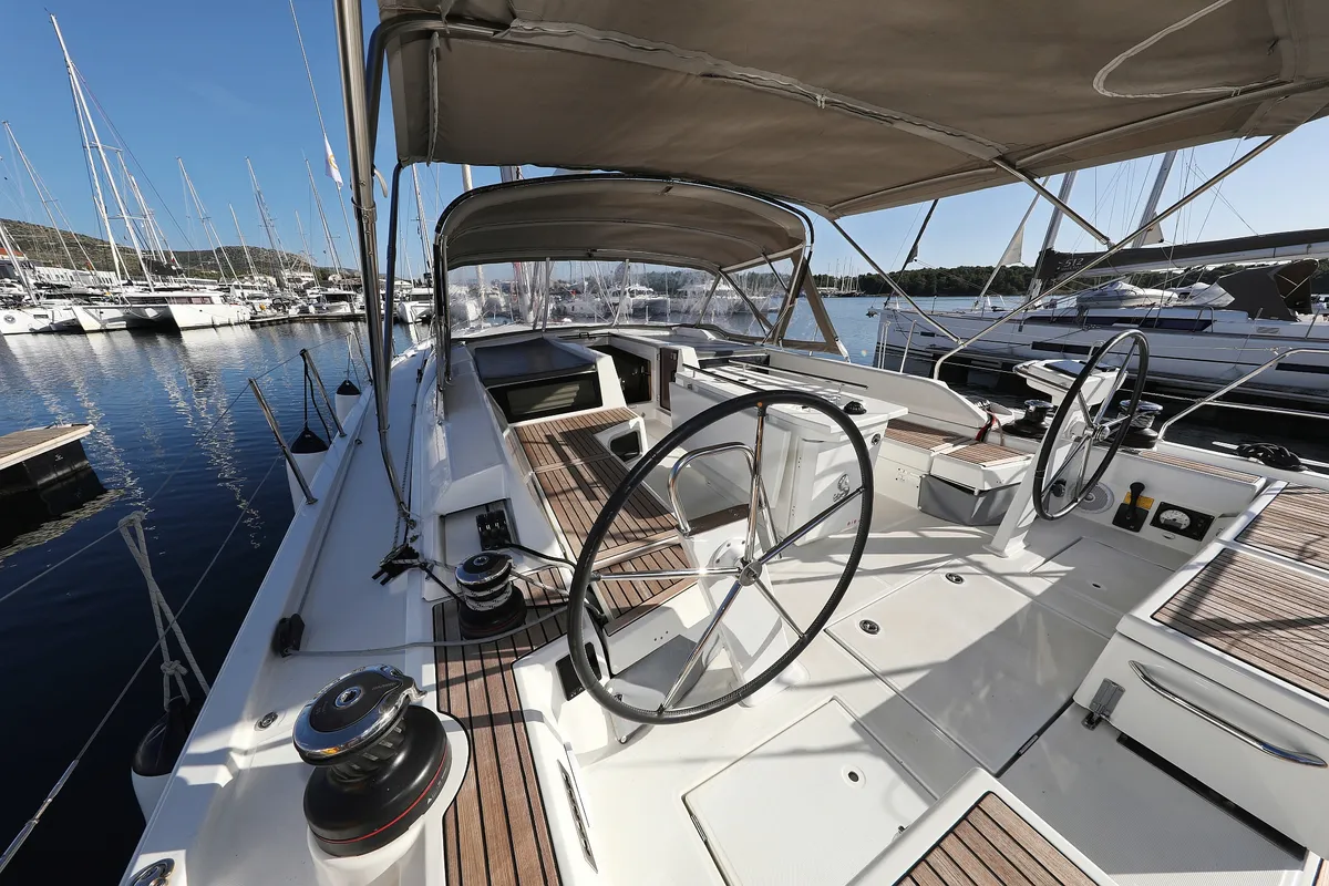 Cockpit of Air 1, a Beneteau Oceanis 51.1 sailboat at Grad Trogir, Croatia