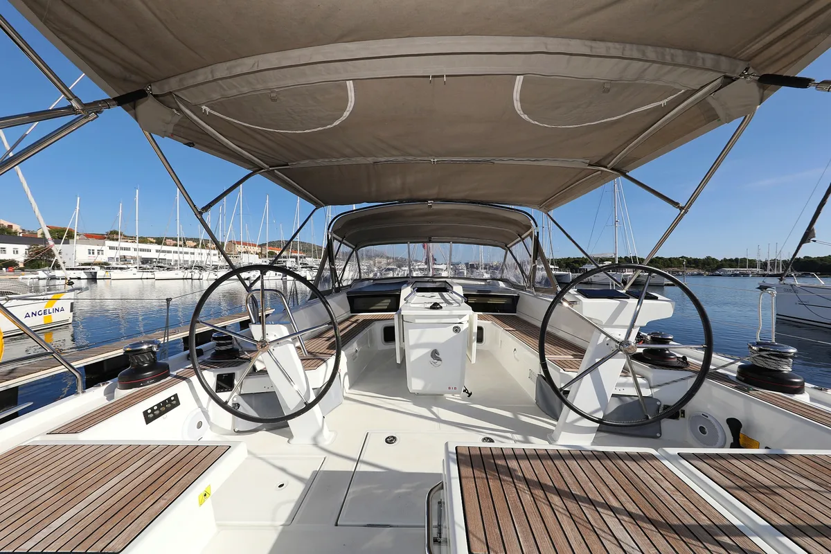 Cockpit of Air 1, a Beneteau Oceanis 51.1 sailboat at Grad Trogir, Croatia