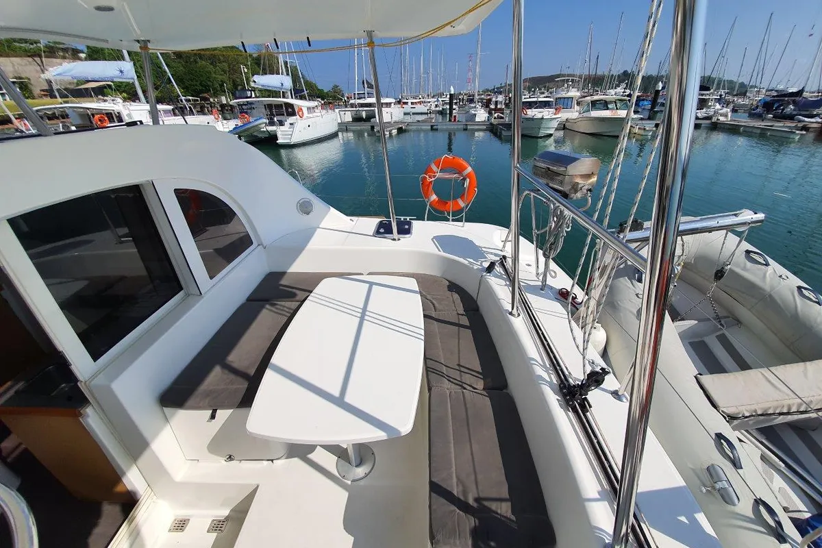 Deck of Amelie, a Lagoon 380 catamaran at Baan Salak Phet, Thailand