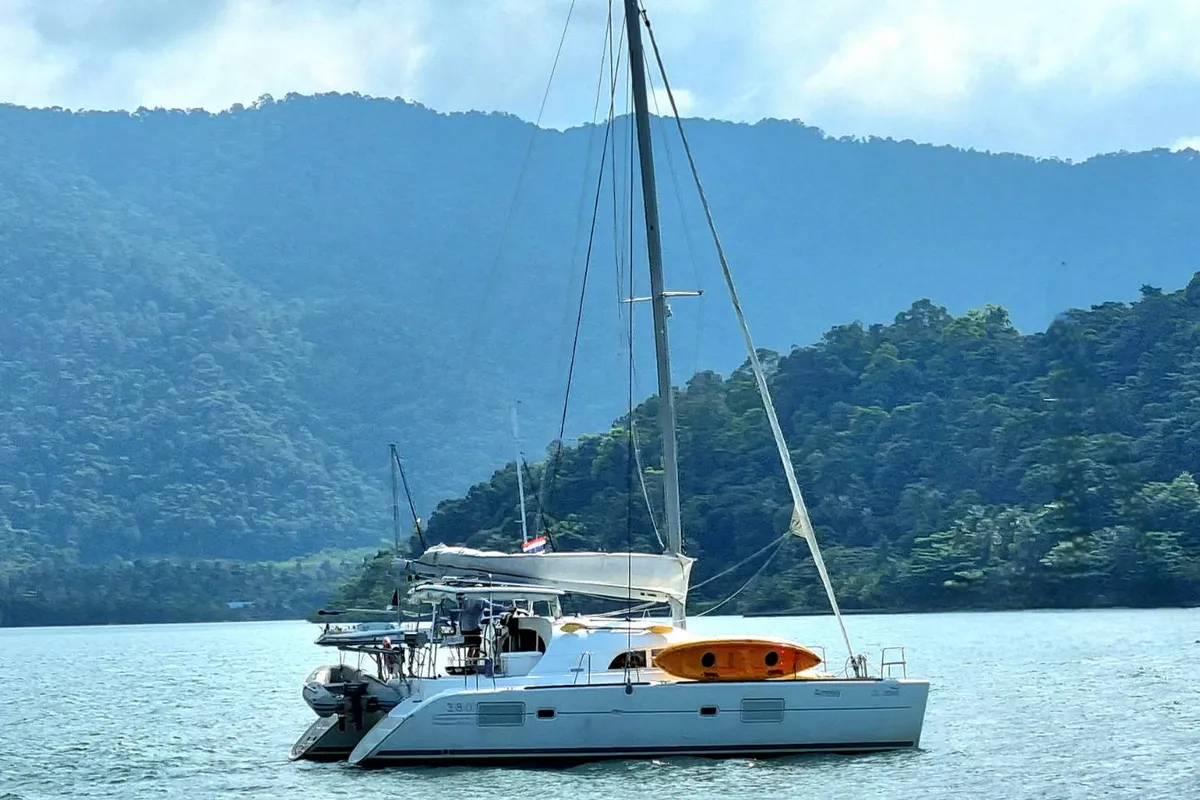 Exterior view of Amelie, a Lagoon 380 catamaran at Baan Salak Phet, Thailand