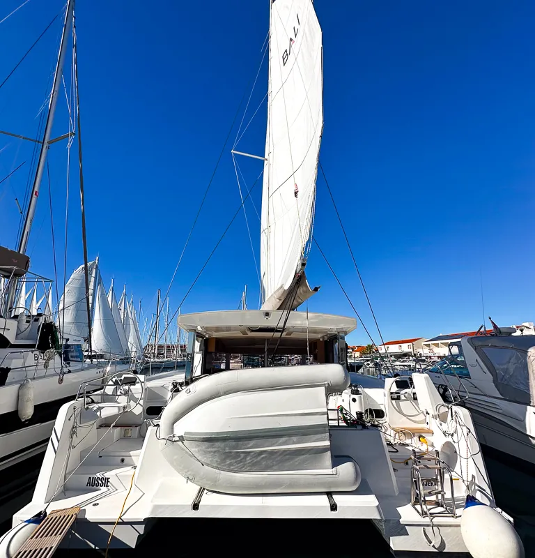 Exterior view of Aussie, a Bali Catsmart catamaran at Pirovac, Croatia