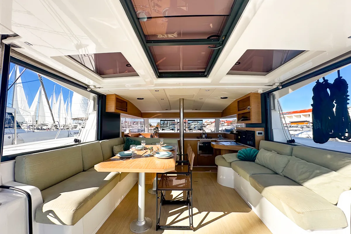 Salon of Aussie, a Bali Catsmart catamaran at Pirovac, Croatia