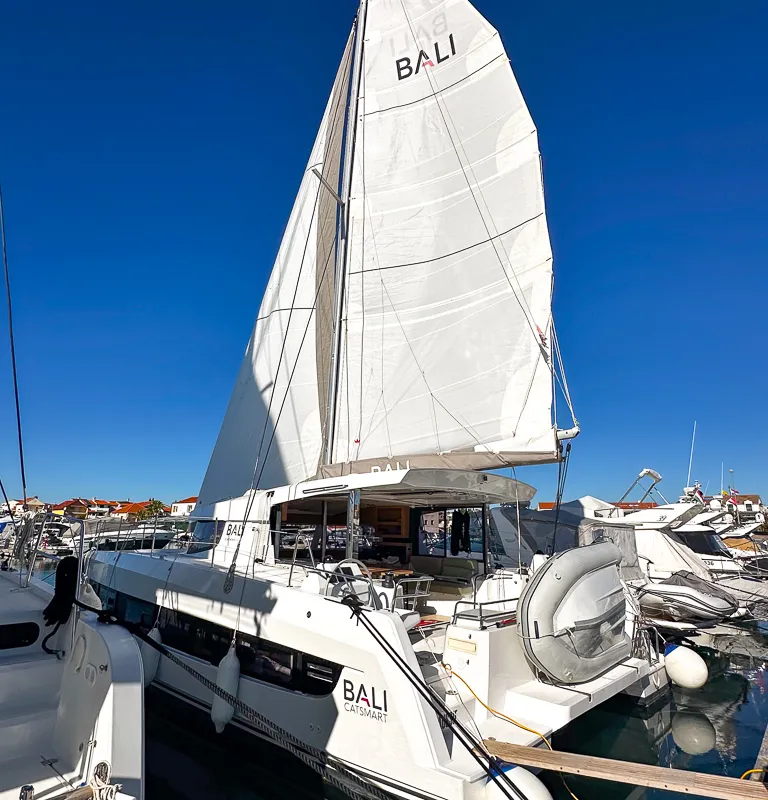 Exterior view of Aussie, a Bali Catsmart catamaran at Pirovac, Croatia