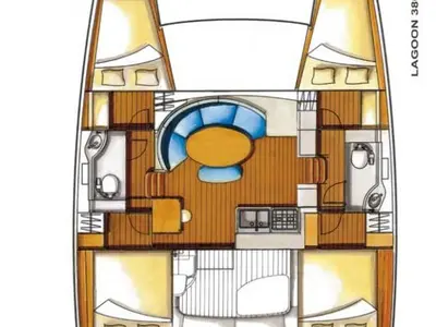 Floor plan of Double Bubble, a Lagoon 380 catamaran at Plan-d'Aups-Sainte-Baume, France