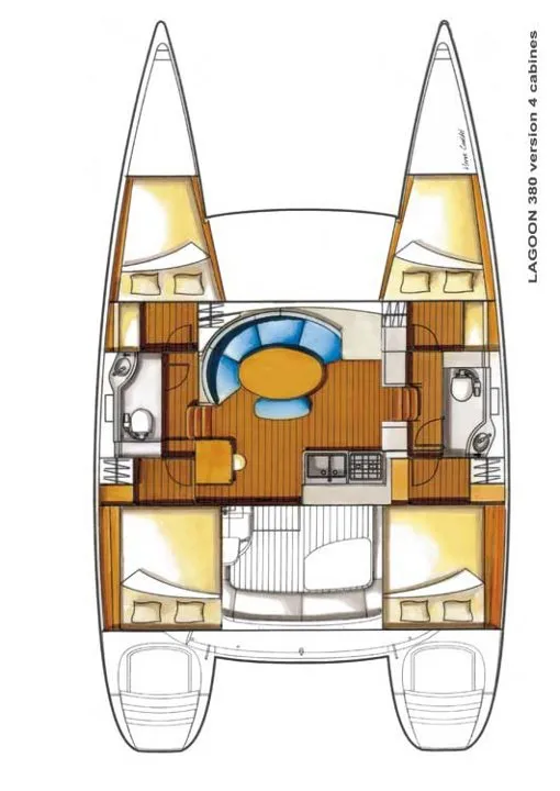 Floor plan of Double Bubble, a Lagoon 380 catamaran at Plan-d'Aups-Sainte-Baume, France