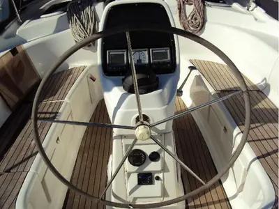 Cockpit of Marja, a Bavaria 39 Cruiser sailboat at Trget, Croatia