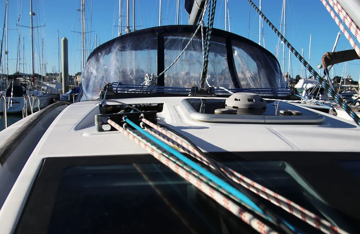 Deck of Beneteau Oceanis 40, a sailboat at Saint-Cast-le-Guildo, France