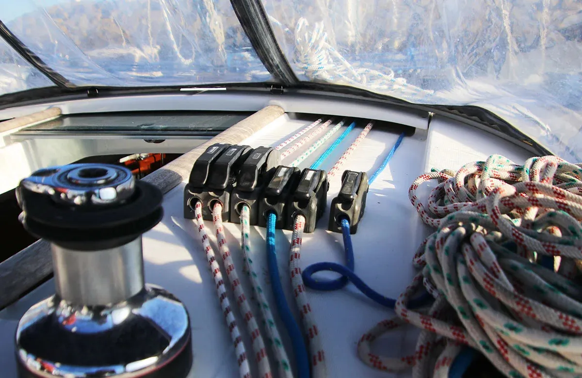 Deck of Beneteau Oceanis 40, a sailboat at Saint-Cast-le-Guildo, France