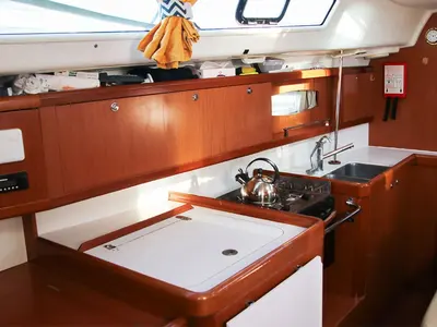 Galley of Beneteau Oceanis 40, a sailboat at Saint-Cast-le-Guildo, France