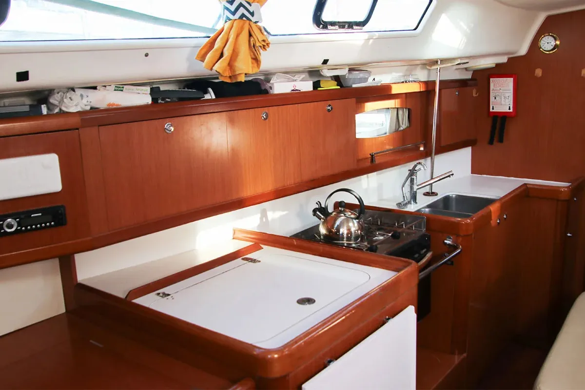 Galley of Beneteau Oceanis 40, a sailboat at Saint-Cast-le-Guildo, France