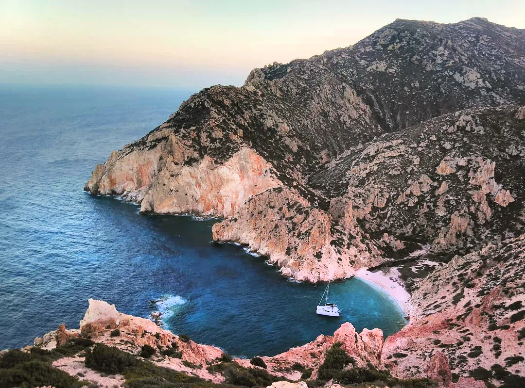 Exterior view of Aktaia, a Lagoon 42 catamaran at Agios Stefanos, Greece