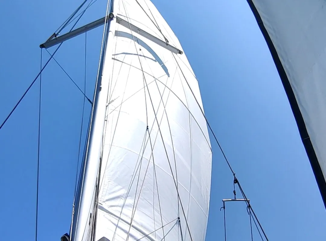 Exterior view of Aktaia, a Lagoon 42 catamaran at Agios Stefanos, Greece