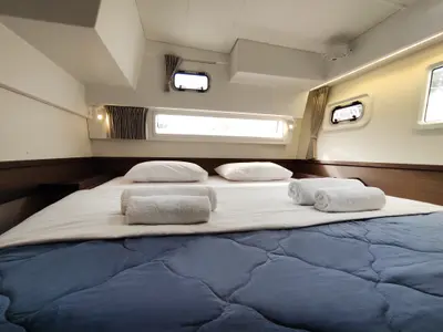 Cabin on Aktaia, a Lagoon 42 catamaran at Agios Stefanos, Greece