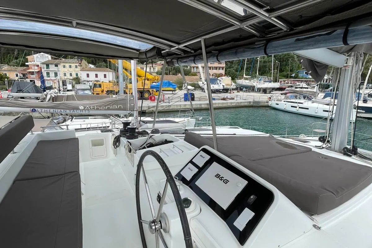 AMARE I, a Lagoon 450 F catamaran at Benitses, Greece