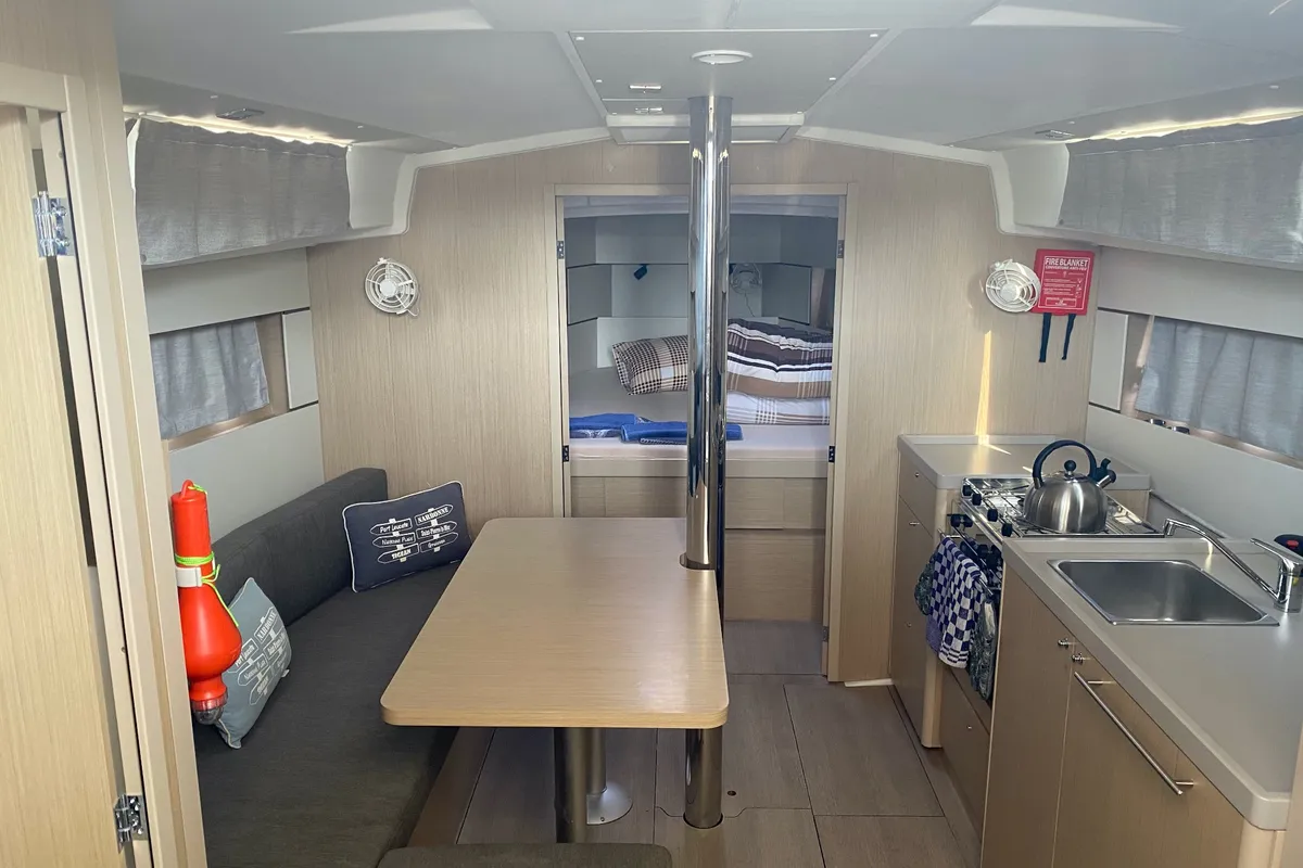 Salon of Beneteau Oceanis 38.1, a sailboat at Fethiye, Turkey
