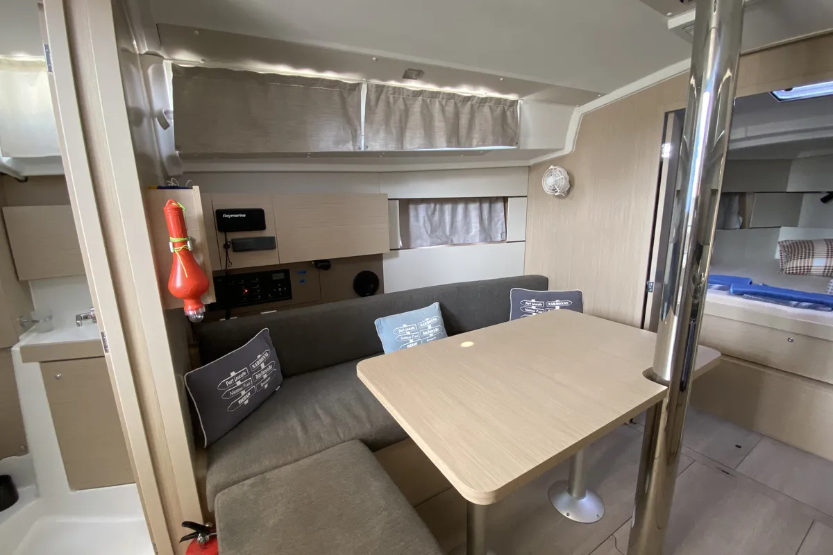 Salon of Beneteau Oceanis 38.1, a sailboat at Fethiye, Turkey