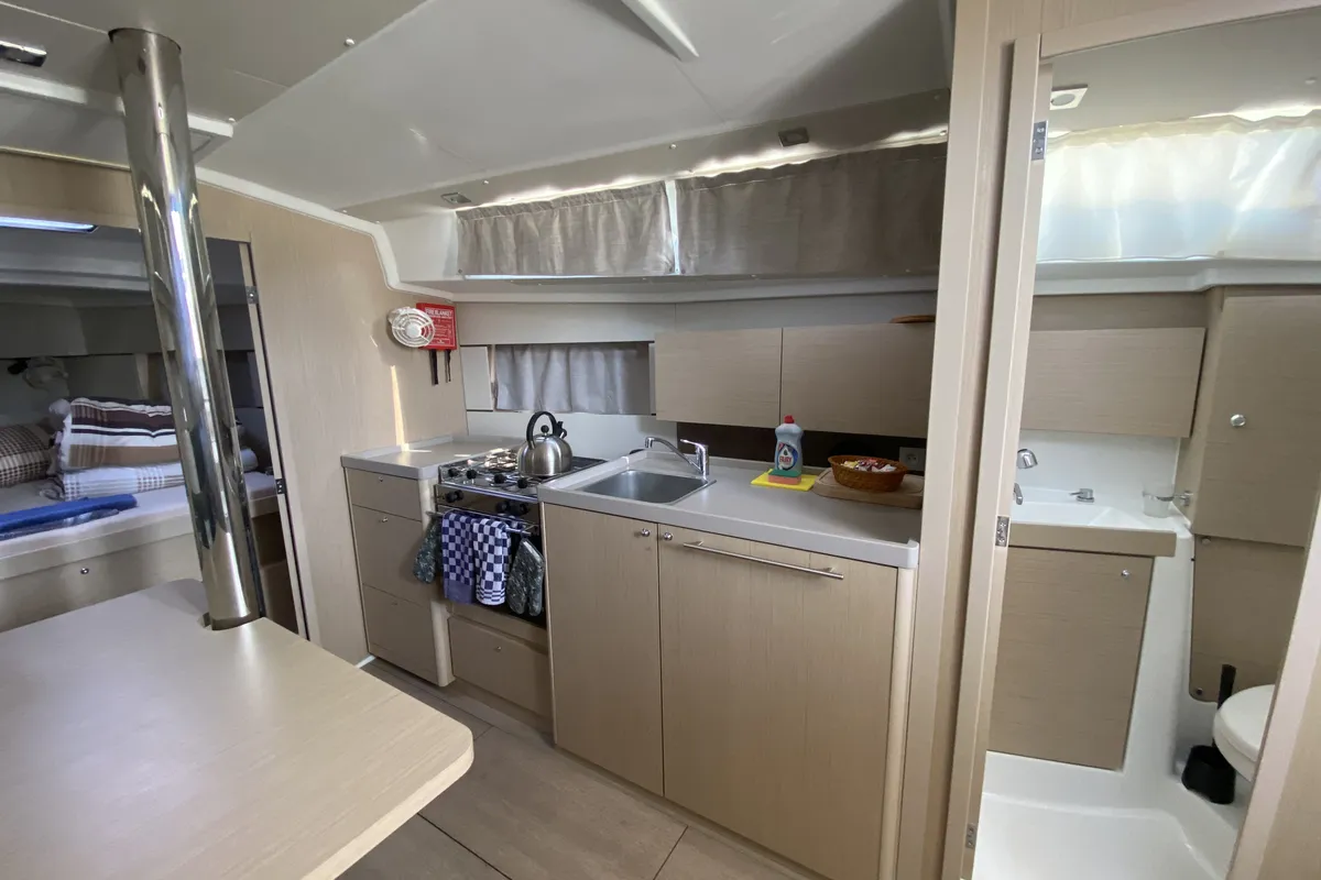 Galley of Beneteau Oceanis 38.1, a sailboat at Fethiye, Turkey
