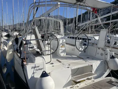Cockpit of Beneteau Oceanis 38.1, a sailboat at Fethiye, Turkey