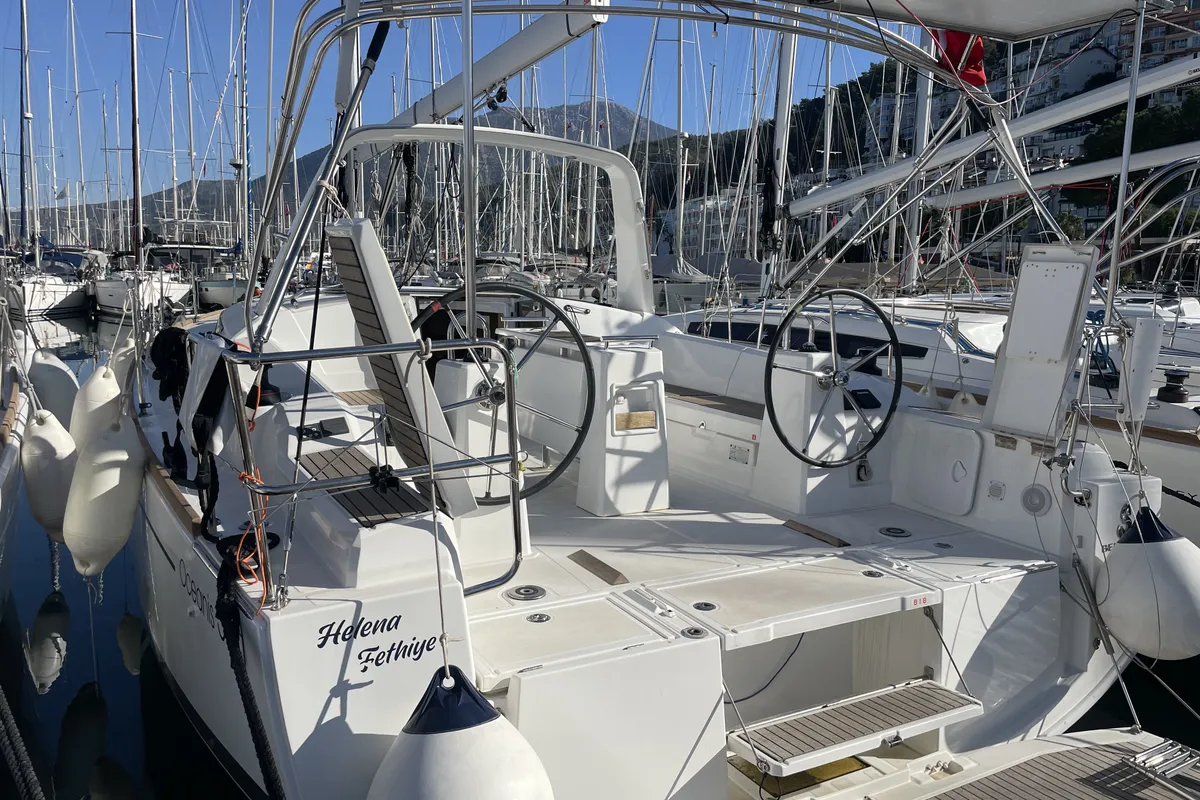 Cockpit of Beneteau Oceanis 38.1, a sailboat at Fethiye, Turkey