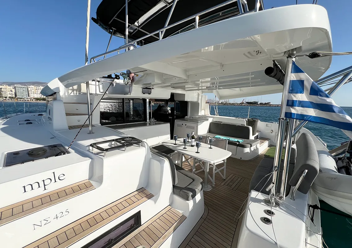 Deck of Mple, a Lagoon 46 catamaran at Athens, Greece