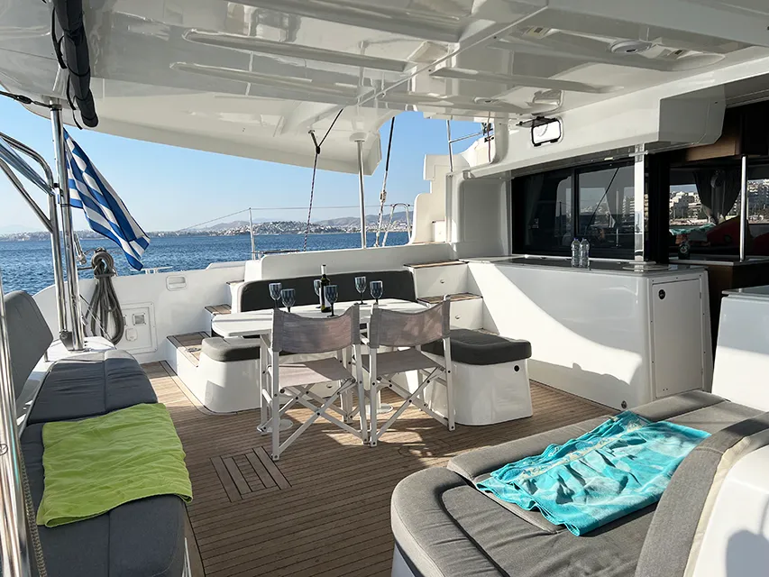 Deck of Mple, a Lagoon 46 catamaran at Athens, Greece