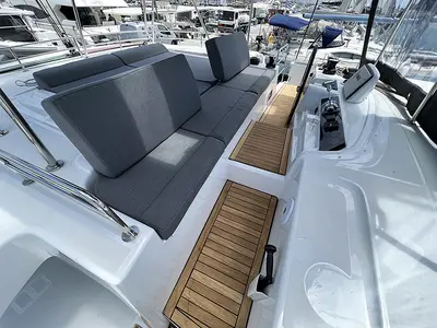Cockpit of Mple, a Lagoon 46 catamaran at Athens, Greece