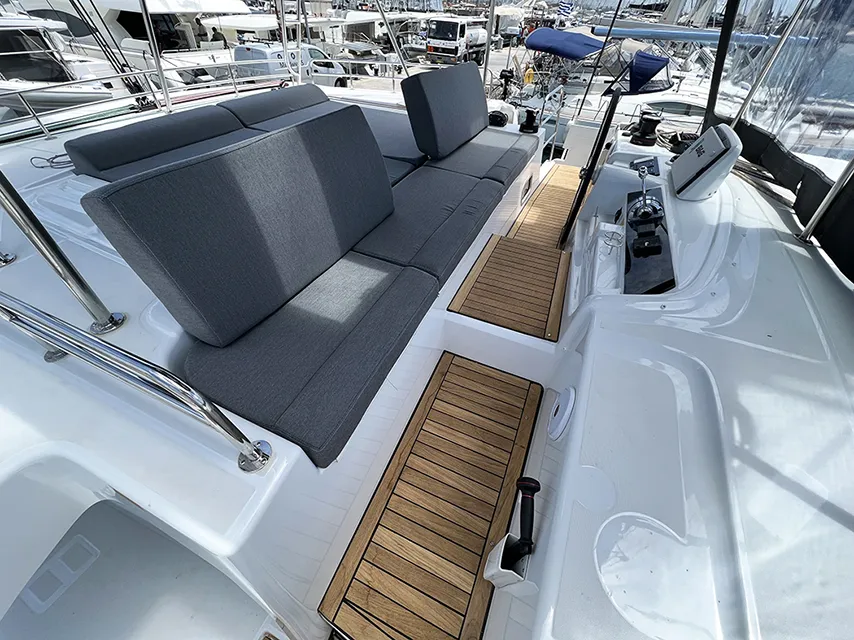Cockpit of Mple, a Lagoon 46 catamaran at Athens, Greece