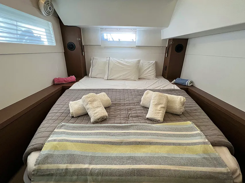 Cabin on Mple, a Lagoon 46 catamaran at Athens, Greece