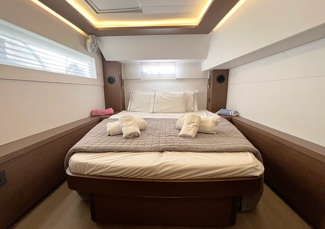Cabin on Mple, a Lagoon 46 catamaran at Athens, Greece