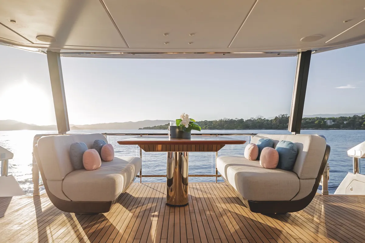 Deck of Azimut Grande 26M, a motor yacht at Šibenik, Croatia