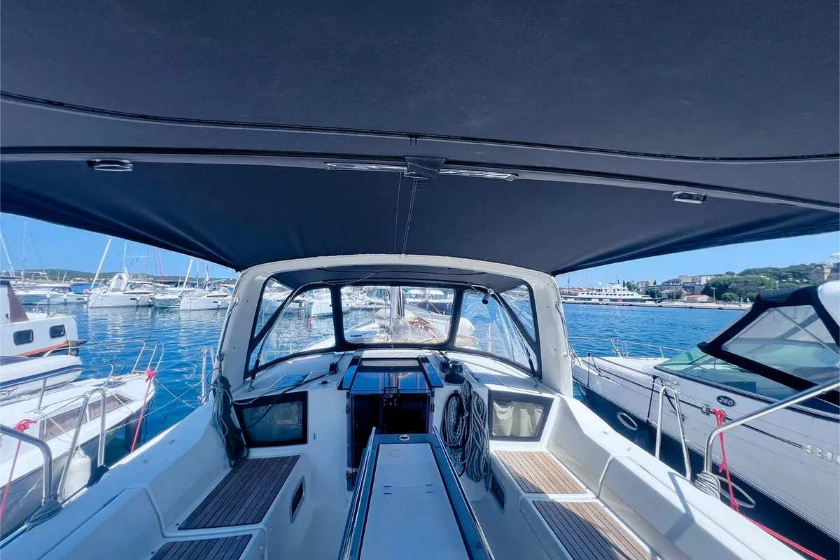 Cockpit of Office 2, a Beneteau Oceanis 41.1 sailboat at Grad Pula, Croatia