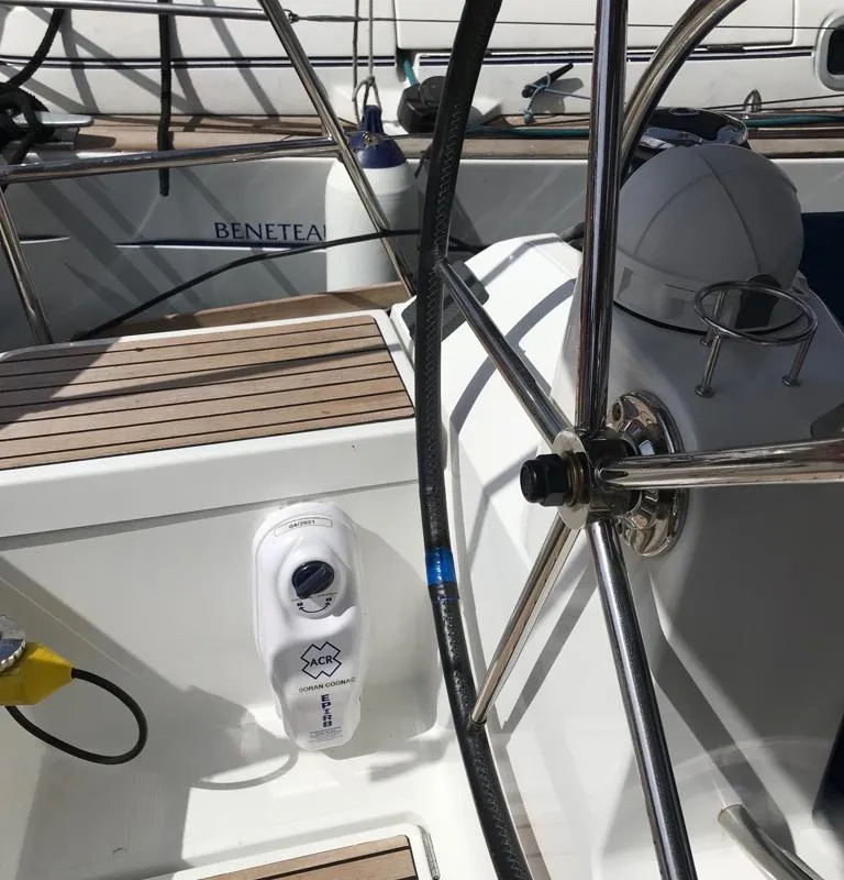 Cockpit of Alboran Cognac (Radazul), a Jeanneau Sun Odyssey 519 sailboat at El Rosario, Spain