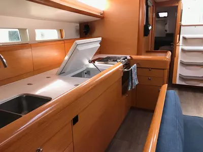 Galley of Alboran Cognac (Radazul), a Jeanneau Sun Odyssey 519 sailboat at El Rosario, Spain
