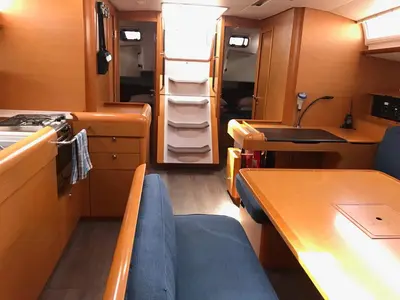 Salon of Alboran Cognac (Radazul), a Jeanneau Sun Odyssey 519 sailboat at El Rosario, Spain