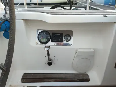 Cockpit of Aquamarijn, a Bavaria 41 Cruiser sailboat at Yerseke, Netherlands