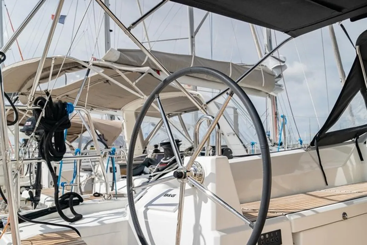Cockpit of Polemas, a Beneteau Oceanis 40.1 sailboat at Toulon, France