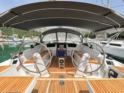 Cockpit of Vivien, a Hanse 418 sailboat at Dubrovnik, Croatia