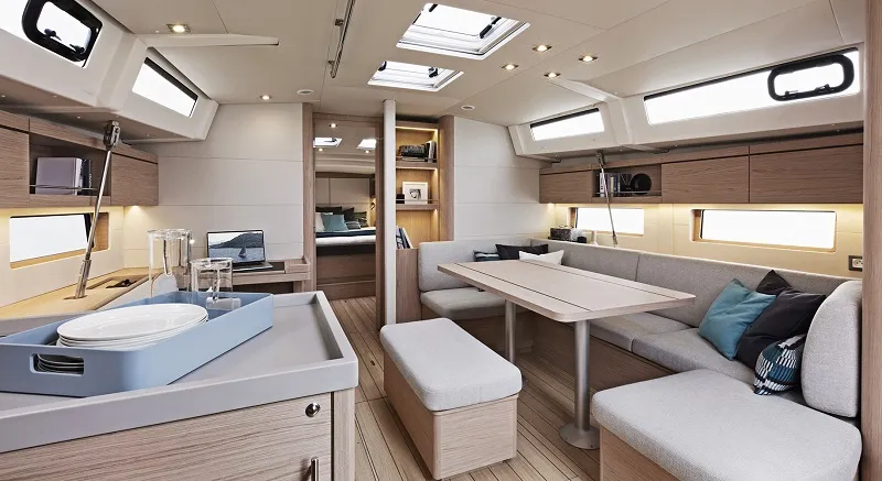 Salon of Sine Cura III 3136, a Beneteau Oceanis 46.1 sailboat at Seget Donji, Croatia