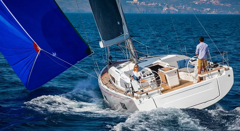 Exterior view of Sine Cura III 3136, a Beneteau Oceanis 46.1 sailboat at Seget Donji, Croatia