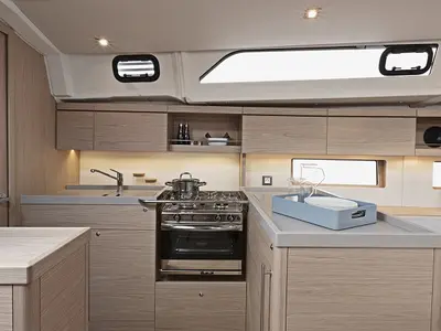 Galley of Sine Cura III 3136, a Beneteau Oceanis 46.1 sailboat at Seget Donji, Croatia