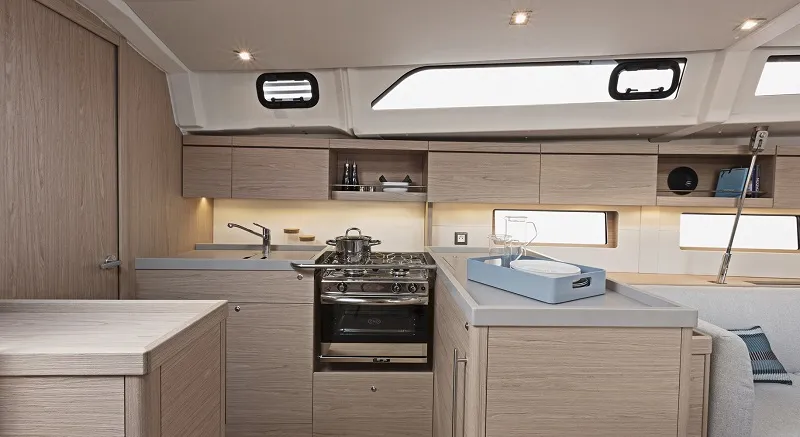 Galley of Sine Cura III 3136, a Beneteau Oceanis 46.1 sailboat at Seget Donji, Croatia