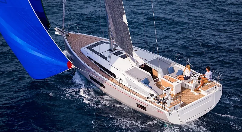 Exterior view of Sine Cura III 3136, a Beneteau Oceanis 46.1 sailboat at Seget Donji, Croatia