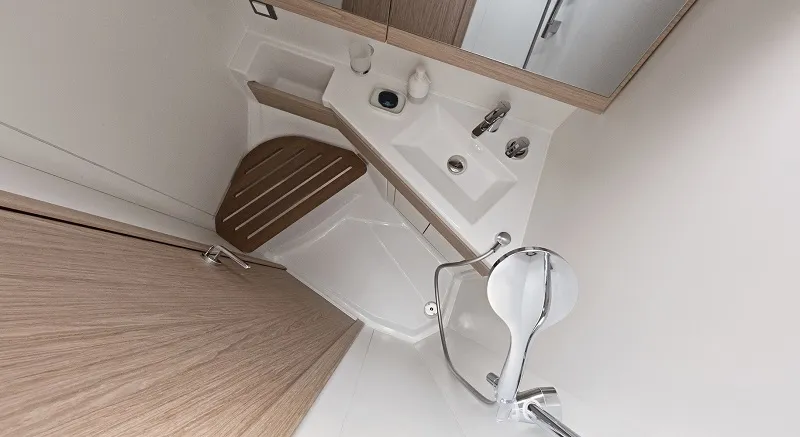 Head on Sine Cura III 3136, a Beneteau Oceanis 46.1 sailboat at Seget Donji, Croatia