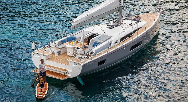 Exterior view of Sine Cura III 3136, a Beneteau Oceanis 46.1 sailboat at Seget Donji, Croatia