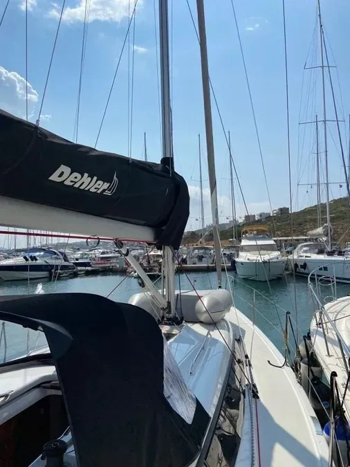 Deck of Polaris, a Dehler 38 SQ sailboat at Lavrion, Greece