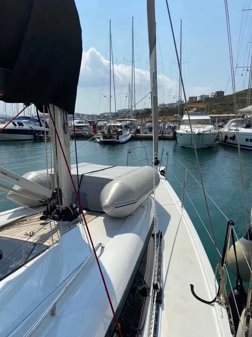 Deck of Polaris, a Dehler 38 SQ sailboat at Lavrion, Greece