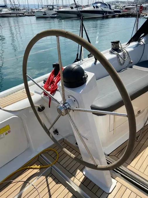 Cockpit of Polaris, a Dehler 38 SQ sailboat at Lavrion, Greece